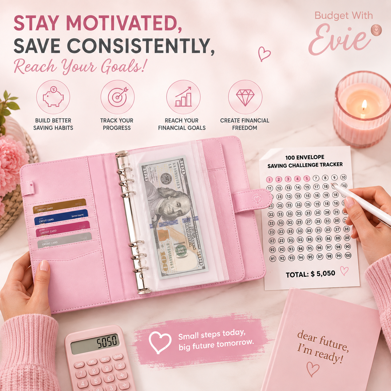 Budget with Evie™ 100 Envelope Saving Challenge Binder
