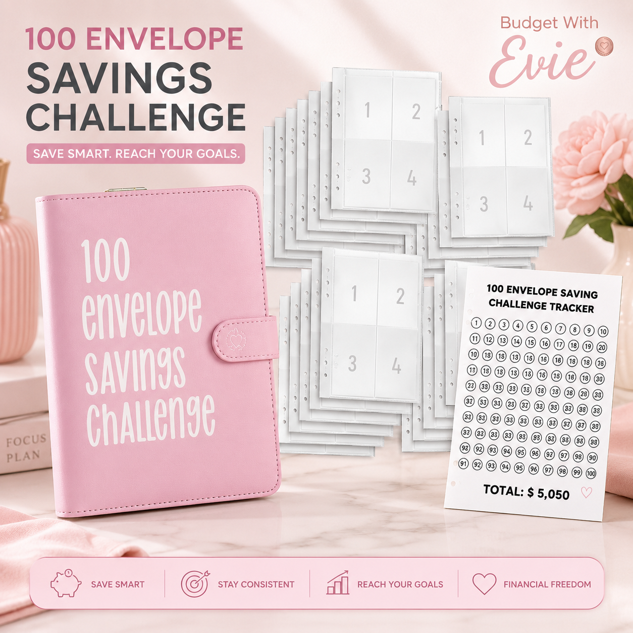 Budget with Evie™ 100 Envelope Saving Challenge Binder